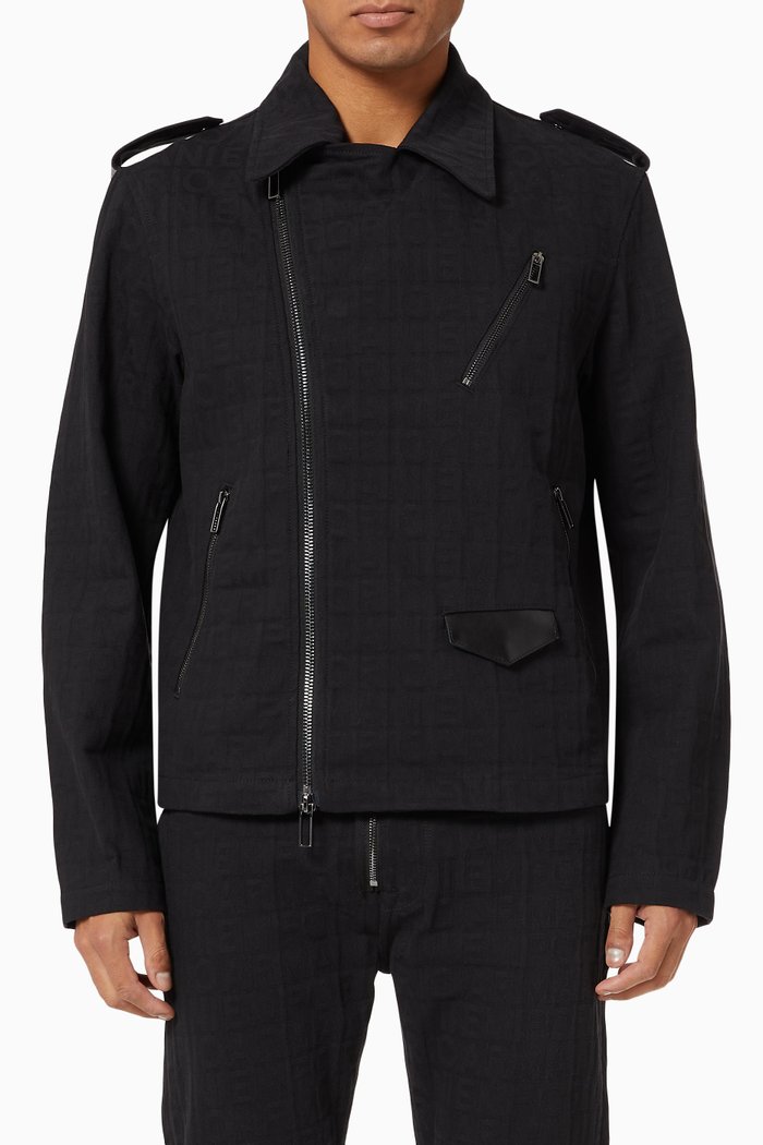 

EA Logo Biker Jacket in Cotton Denim, Black