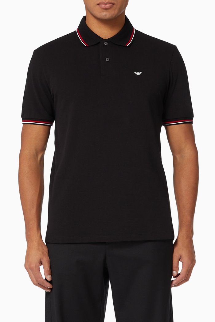 

Essential Capsule EA Polo Shirt in Cotton Piquet, Black
