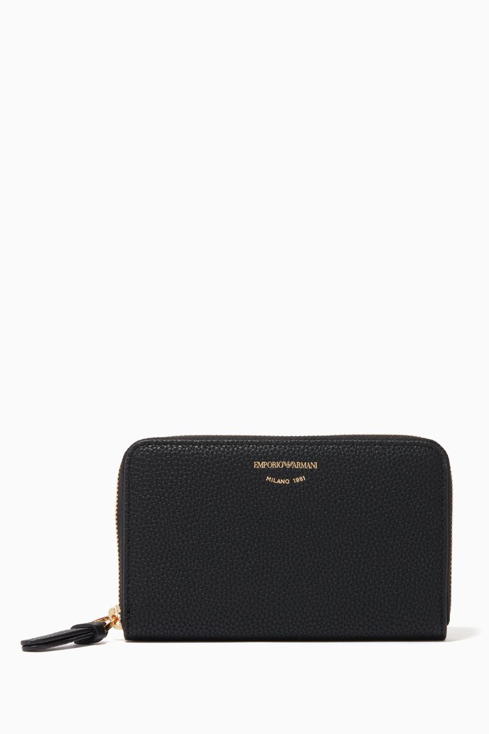

EA Mini Zip-around Wallet in Eco Leather, Black