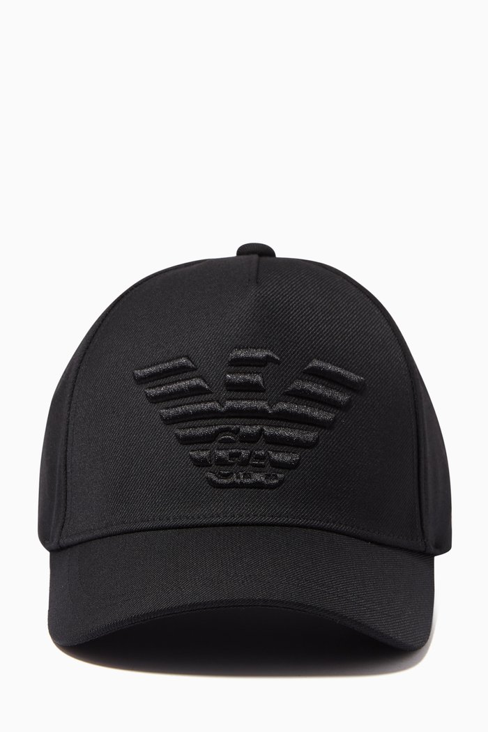 

EA Eagle Embroidered Baseball Cap in Wool-blend Gabardine, Black