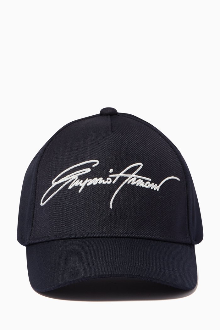 

EA Eagle Embroidered Baseball Cap in Wool-blend Gabardine, Blue