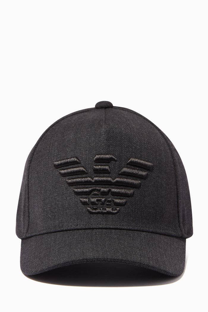 

EA Eagle Embroidered Baseball Cap in Wool-blend Gabardine, Grey