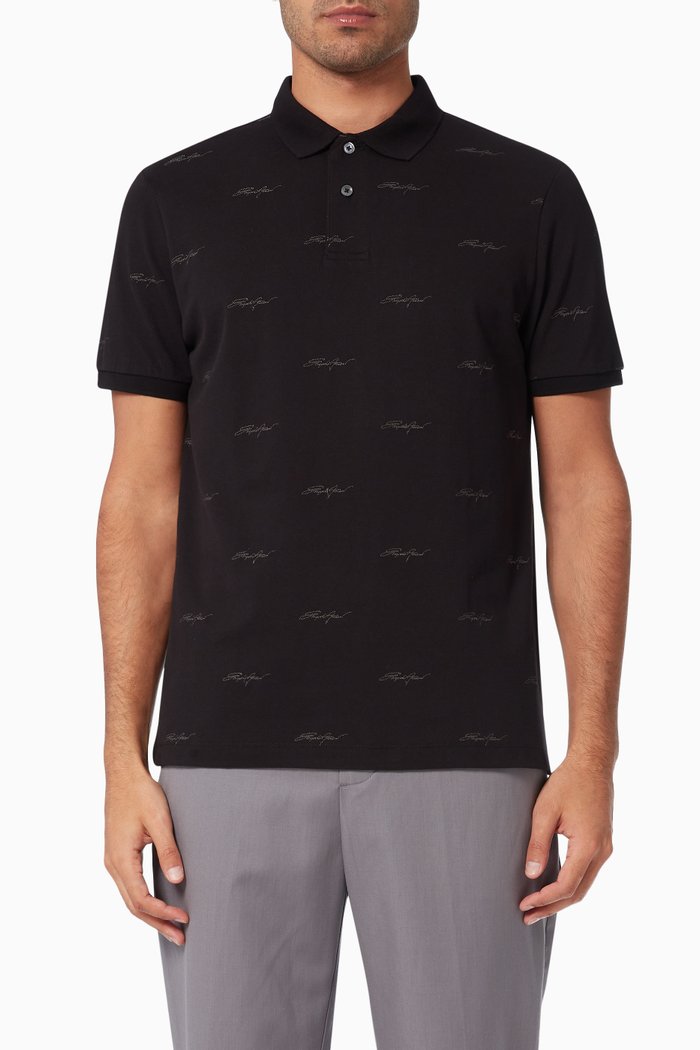 

EA Signature Polo Shirt in Stretch Cotton Piquet, Black