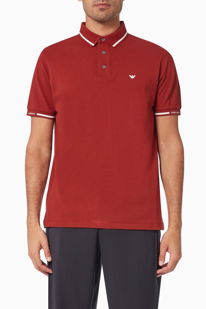 

EA Logo Collar Polo Shirt in Stretch Cotton Piquet, Red