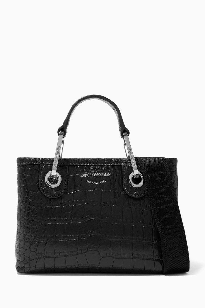 

My EA Mini Tote Bag in Croc-embossed Faux Leather, Black