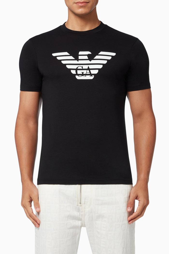 

EA Macro Logo T-shirt in Cotton Jersey, Black
