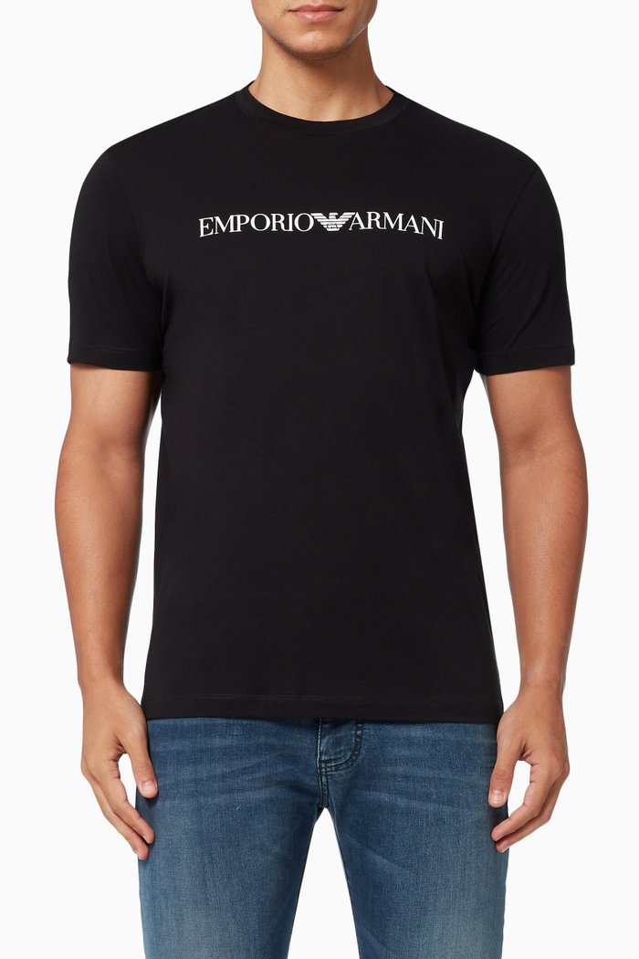EA Macro Logo T-shirt in Cotton Jersey, Black