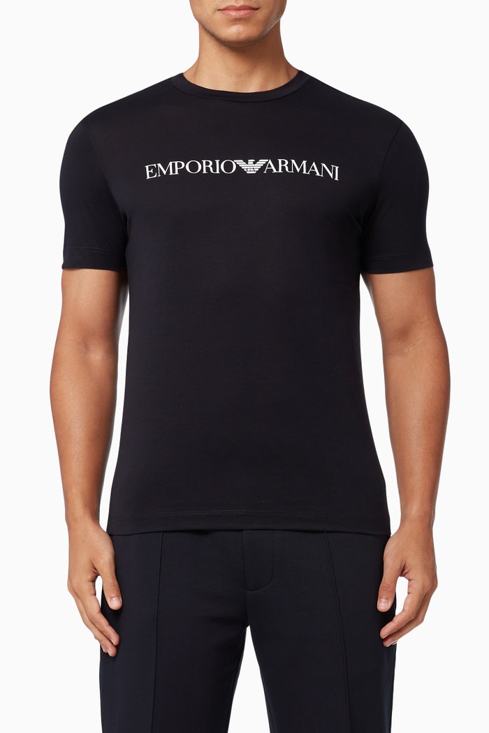 

EA Macro Logo T-shirt in Cotton Jersey, Blue