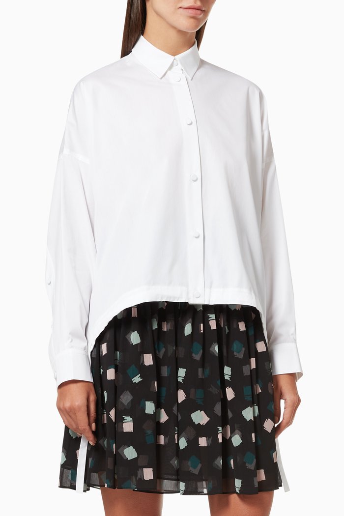 

Asymmetrical Drawstring Shirt in Cotton Poplin, White