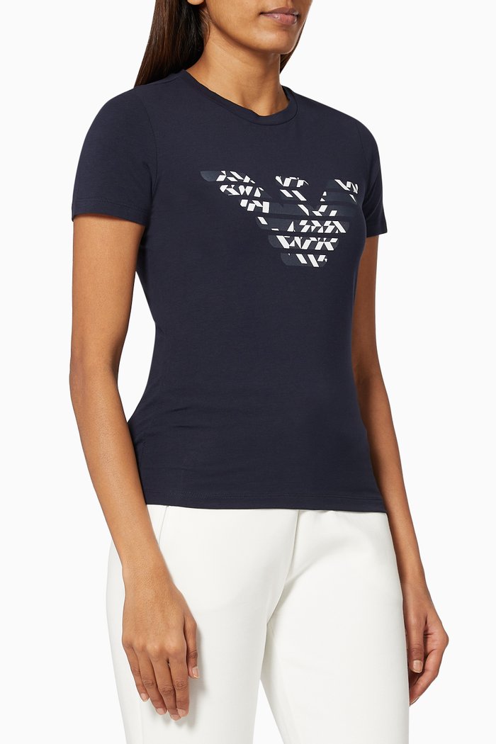 EA Macro Eagle Logo T-shirt in Stretch Jersey, Blue