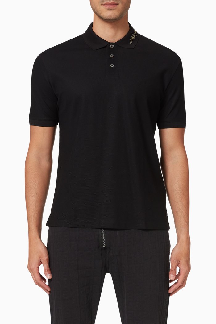 

Signature Logo Polo Shirt in Cotton, Black