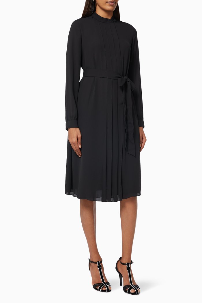 

Pleated Dress in Crepe, Black