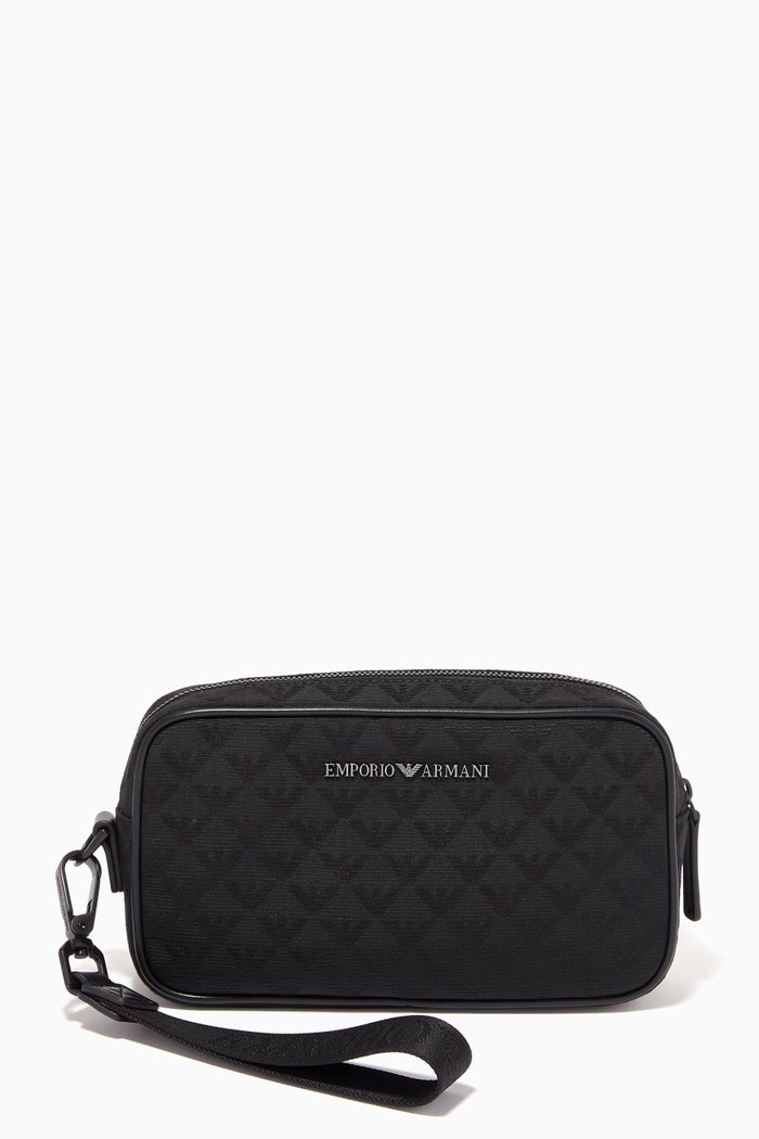 

EA Monogram Wash Bag in Nylon Jacquard, Black