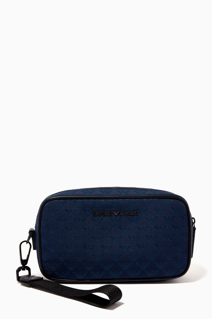 

EA Monogram Wash Bag in Nylon Jacquard, Blue