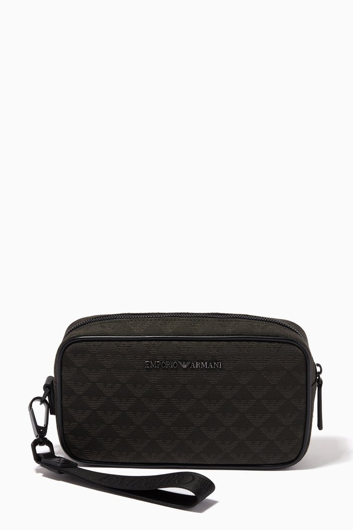 

EA Monogram Wash Bag in Nylon Jacquard, Green