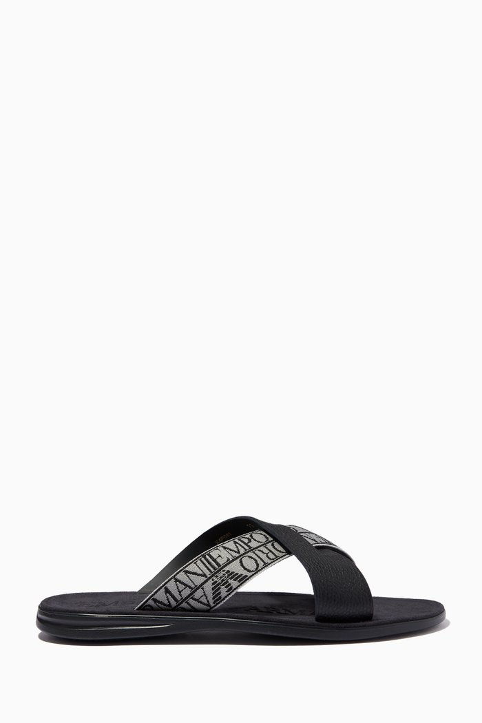 

EA Tape Kriss-Kross Slippers in Eco Leather, Black