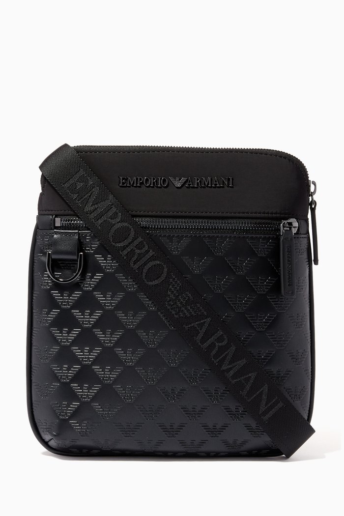 

EA Monogram Crossbody Bag in Eco Leather & Nylon, Black
