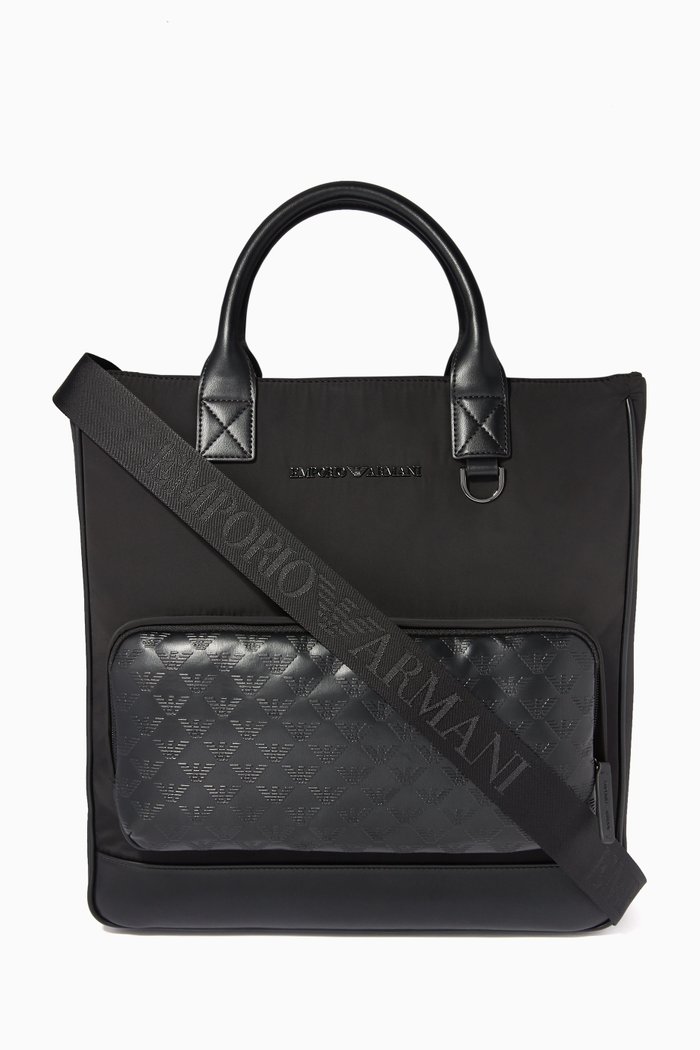 

EA Monogram Tote Bag in Nylon, Black