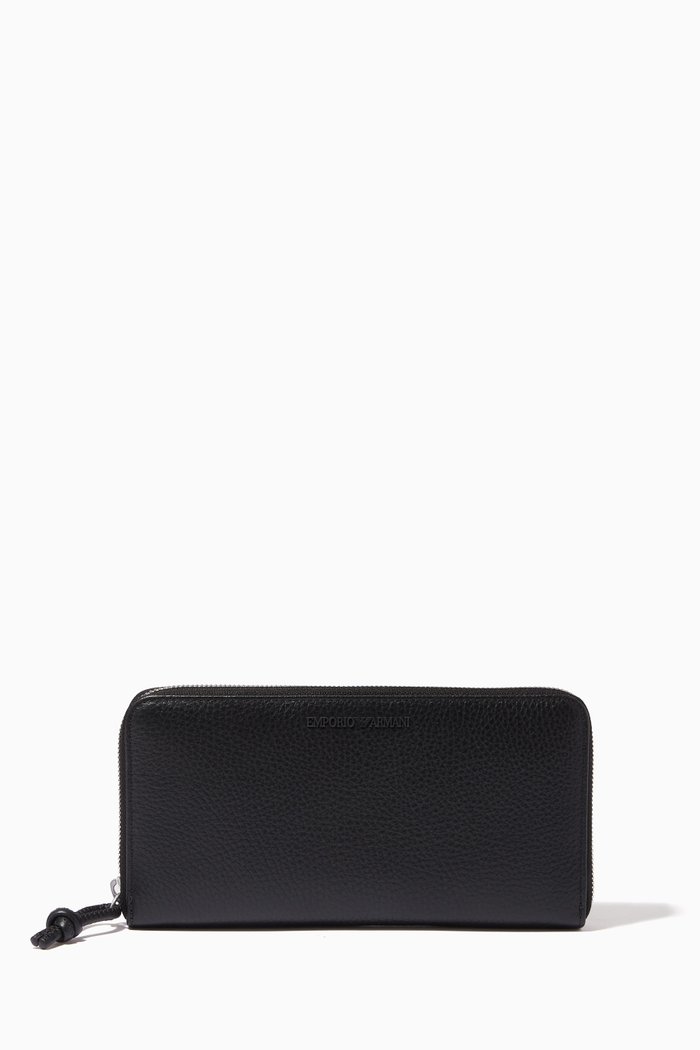 

EA Zip-around Wallet in Tumbled Leather, Black