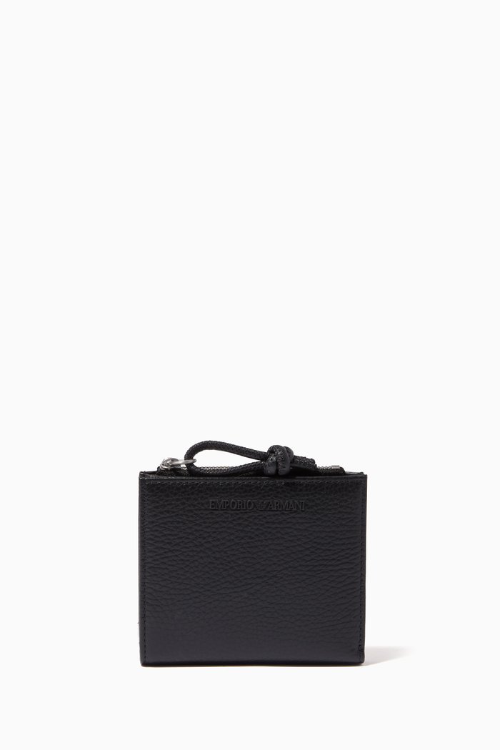 

EA Zipped Card Holder in Tumbled Leather, Black