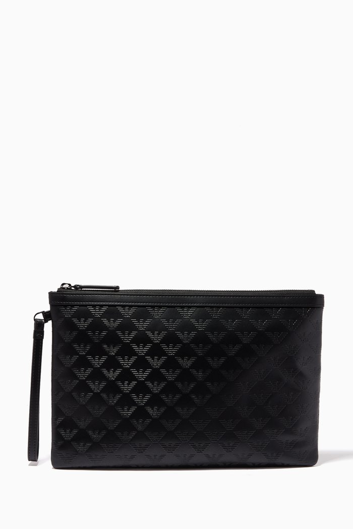 

EA Eagle Monogram Travel Pouch in Eco Leather & Nylon, Black