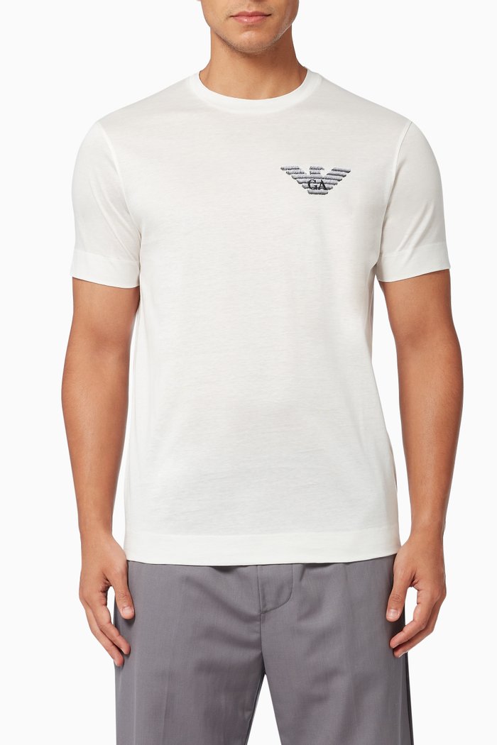 EA Eagle Embroidered T-shirt in Cotton Jersey, White