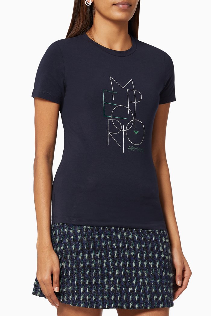 

EA Rhinestone T-shirt in Jersey, Blue