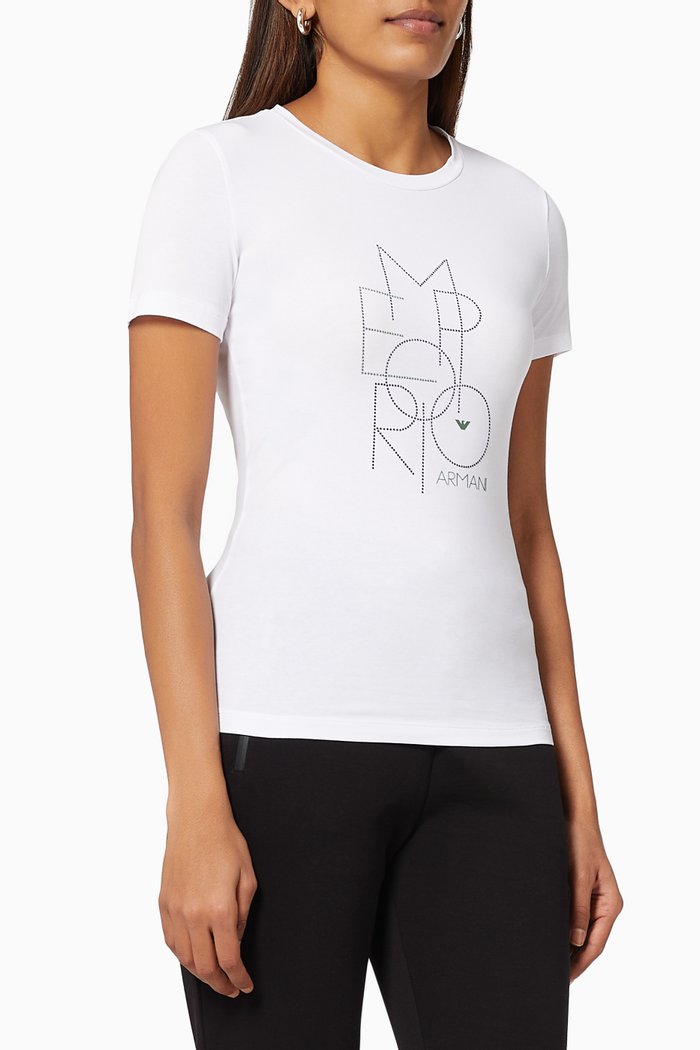 

EA Rhinestone T-shirt in Jersey, White