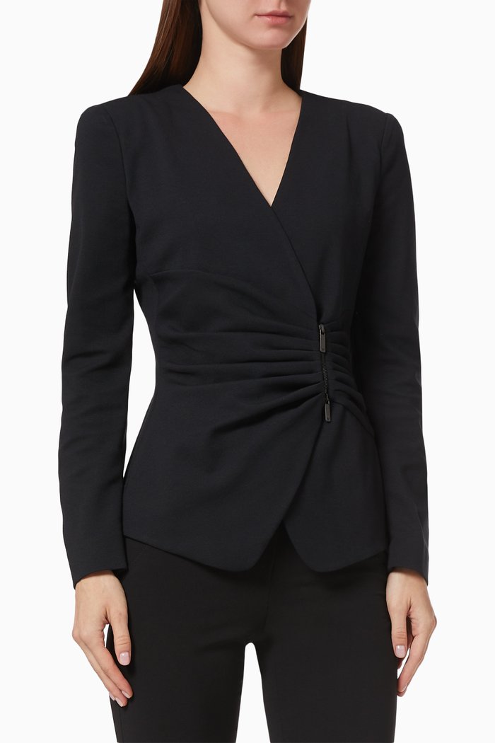 

Ruched Zip Blazer Jacket in Viscose-blend Jersey, Black