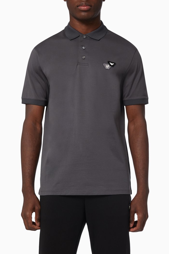 

EA Emoji Patch Polo Shirt in Cotton, Grey