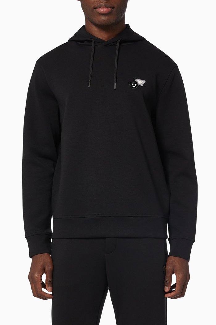 EA Emoji Patch Hooded Sweatshirt in Jersey, Black
