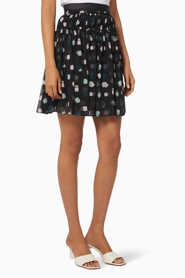 

Square Fantasy Pleated Mini Skirt in Creponne, Black