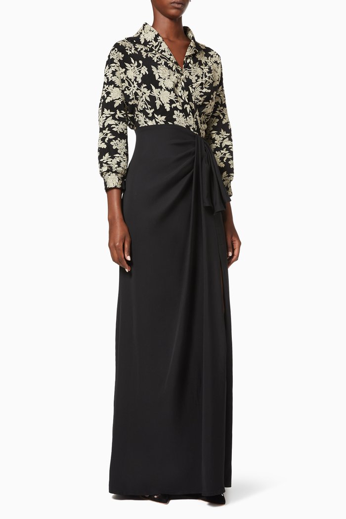 

Norita Gown in Lace & Crepe, Black