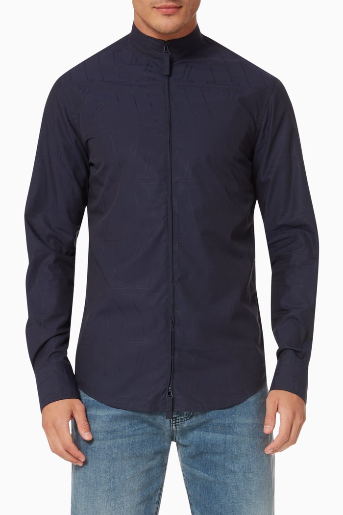 

EA Logo Guru Collar Shirt in Cotton, Blue