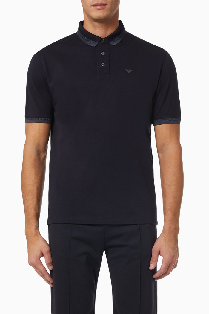 

EA Micro Eagle Polo Shirt in Cotton Piquet, Blue
