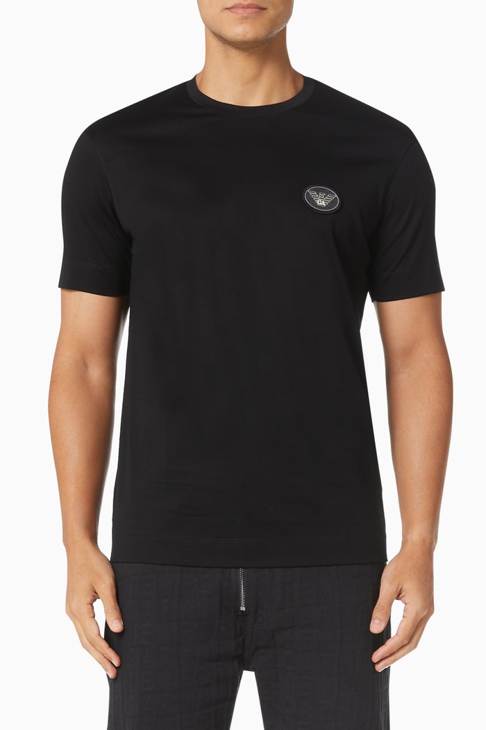 

EA Micro Eagle T-shirt in Cotton Jersey, Black