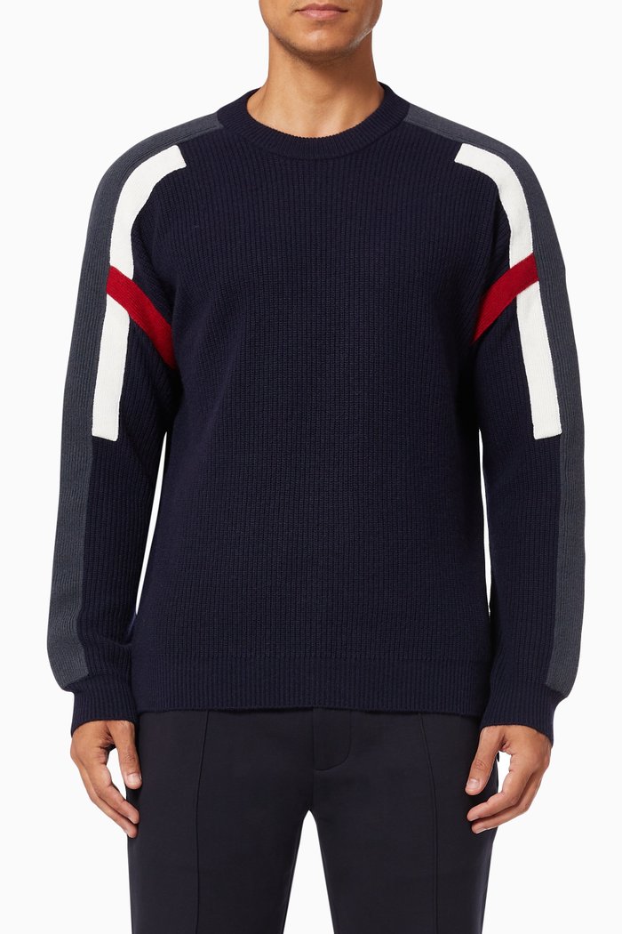 

Colour Block Sweater in Wool-blend Knit, Blue