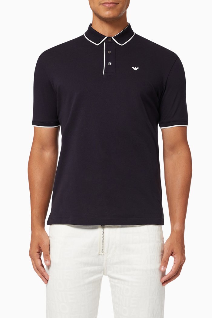

EA Micro Logo Polo Shirt in Cotton Piqué, Blue