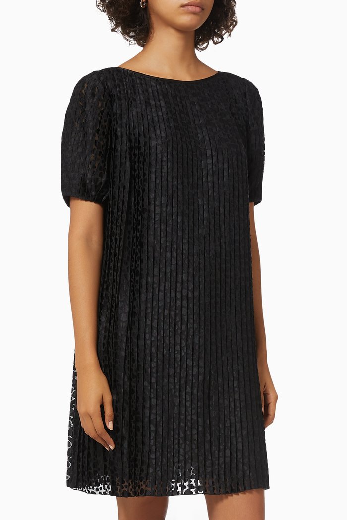 

Pleated Devoré Dress in Poly-viscose Blend, Black