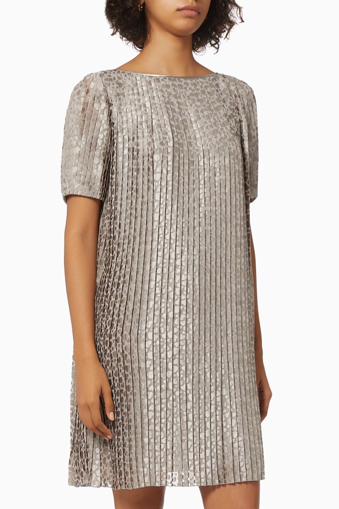 

Pleated Devoré Dress in Poly-viscose Blend, Grey