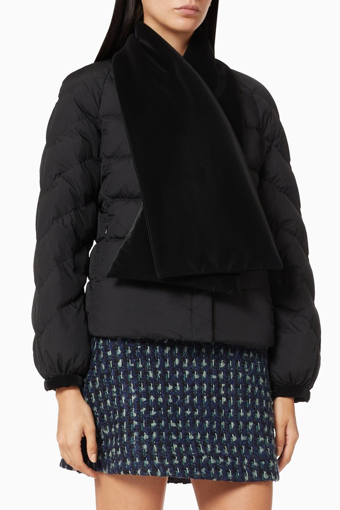 

Reversible Puffer Jacket with Scarf in Nylon, Black
