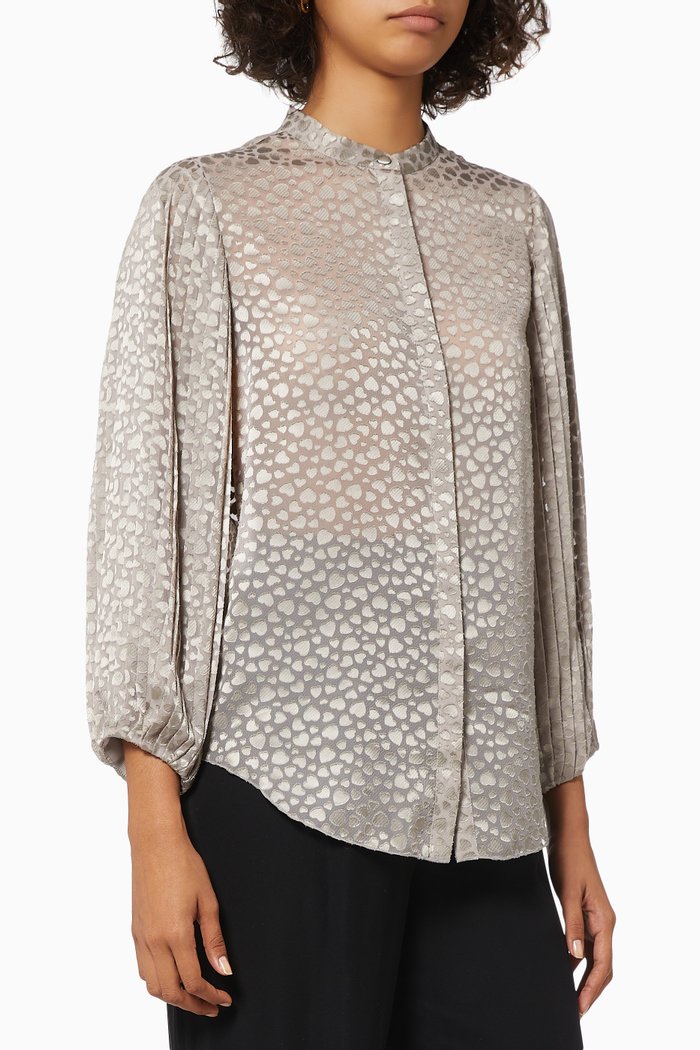 

Button-down Devoré Blouse in Poly-viscose Blend, Grey