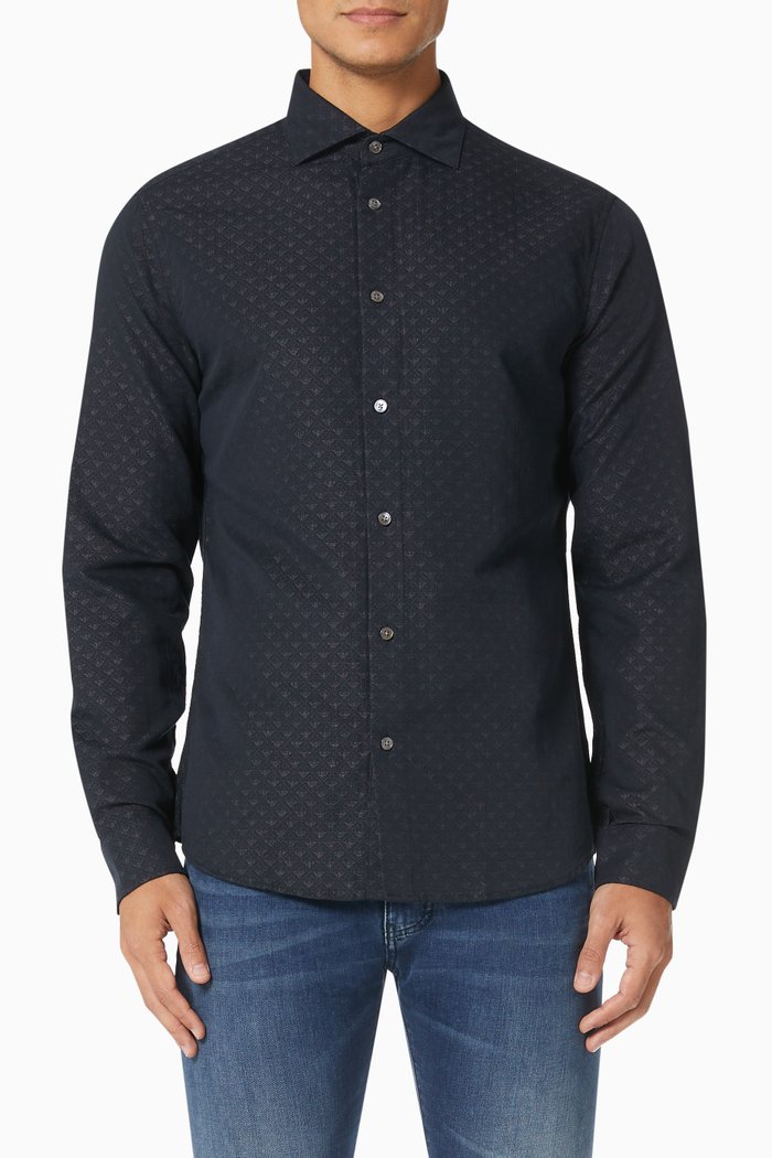 

EA Eagle Logo Shirt in Cotton-blend Jacquard, Blue