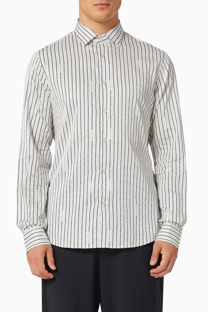 

Logo Striped Shirt in Cotton, Blue