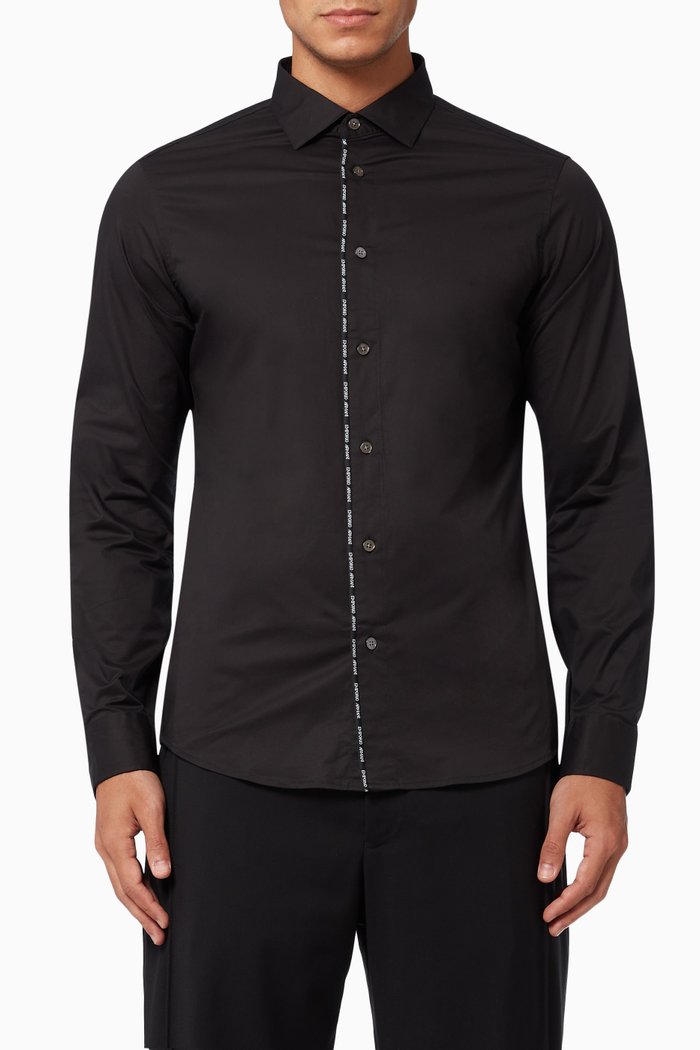 EA Logo Tape Shirt in Stretch Cotton, Black
