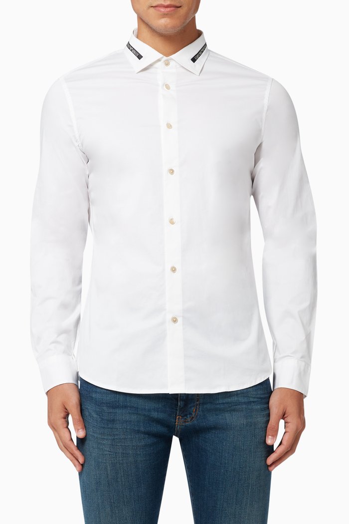 

EA Logo Tape Shirt in Stretch Cotton, White