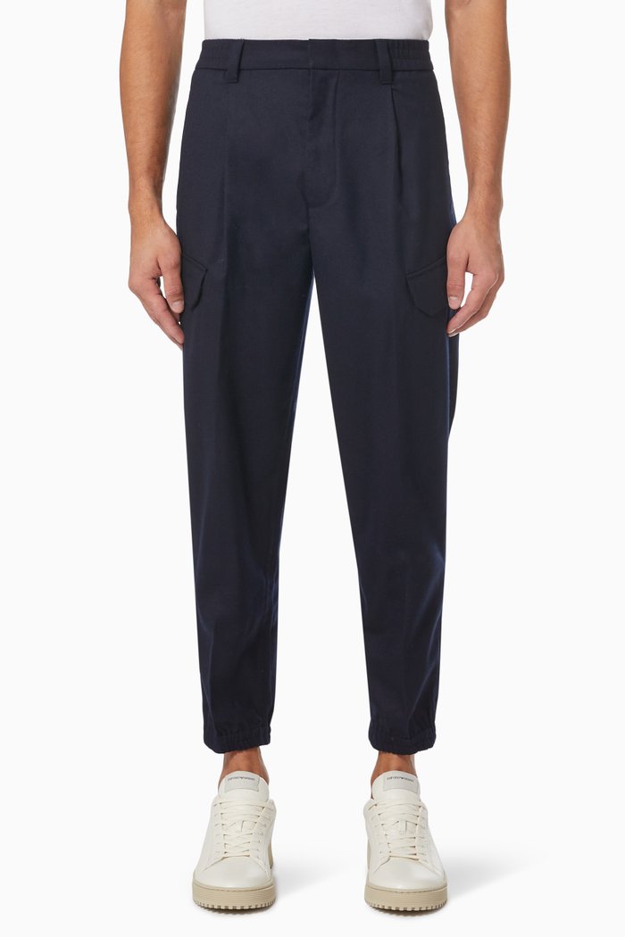 Cargo Trousers in Wool, Blue