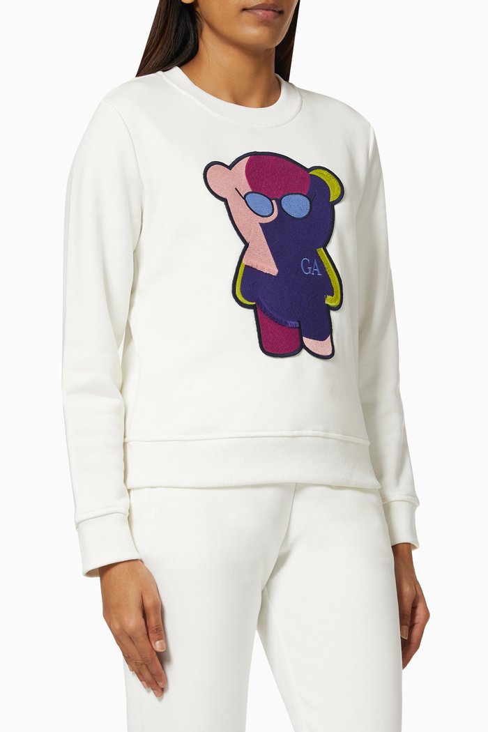 

Manga Bear Print Sweatshirt in French Terry, White