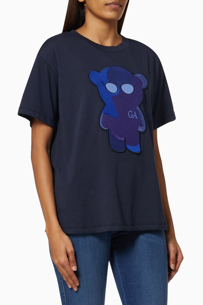 

Manga Bear Print T-shirt in Cotton Jersey, Blue