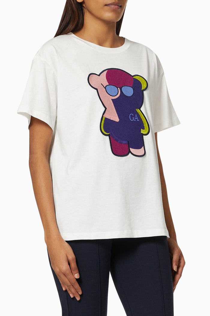 Manga Bear Print T-shirt in Cotton Jersey, White